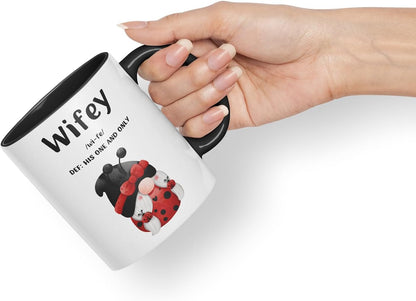Vixar Wifey Definition Gnome Couple Mug – Coloured Ceramic Mug Cup Gift, 11oz (Black)