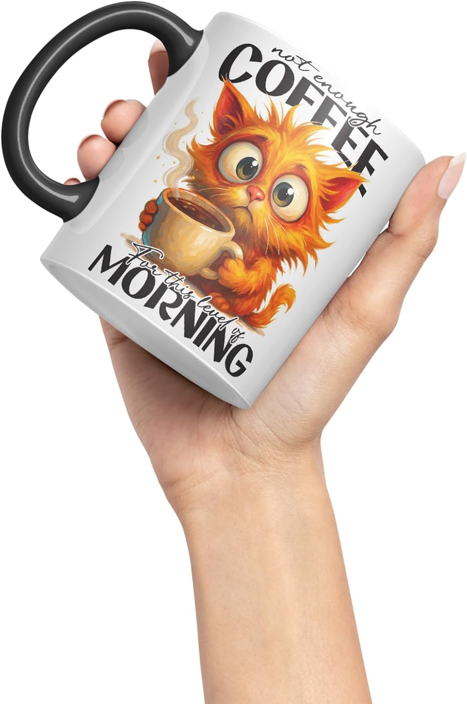 Vixar Not Enough Coffee for This Level of Morning Funny Cat Mug – Coloured Ceramic Mug Cup Gift, 11oz (Black)