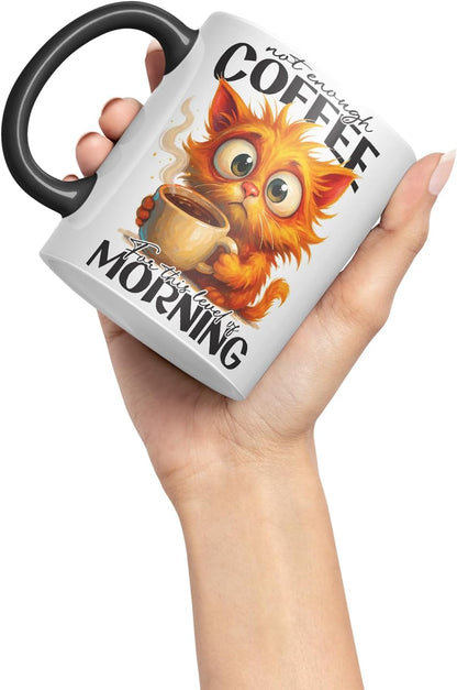 Vixar Not Enough Coffee for This Level of Morning Funny Cat Mug – Coloured Ceramic Mug Cup Gift, 11oz (Black)