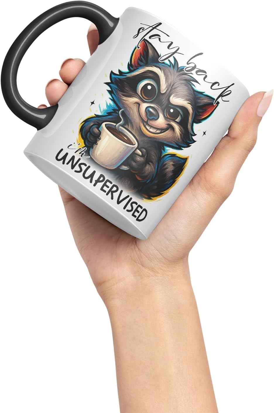 Vixar Stay Back I'm Unsupervised Funny Raccoon Coffee Mug – Coloured Ceramic Mug Cup Gift, 11oz (Black)