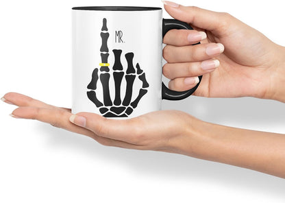 Vixar Mr Skeleton Hand Wedding Ring Couple Mug – Coloured Ceramic Mug Cup Gift, 11oz (Black)