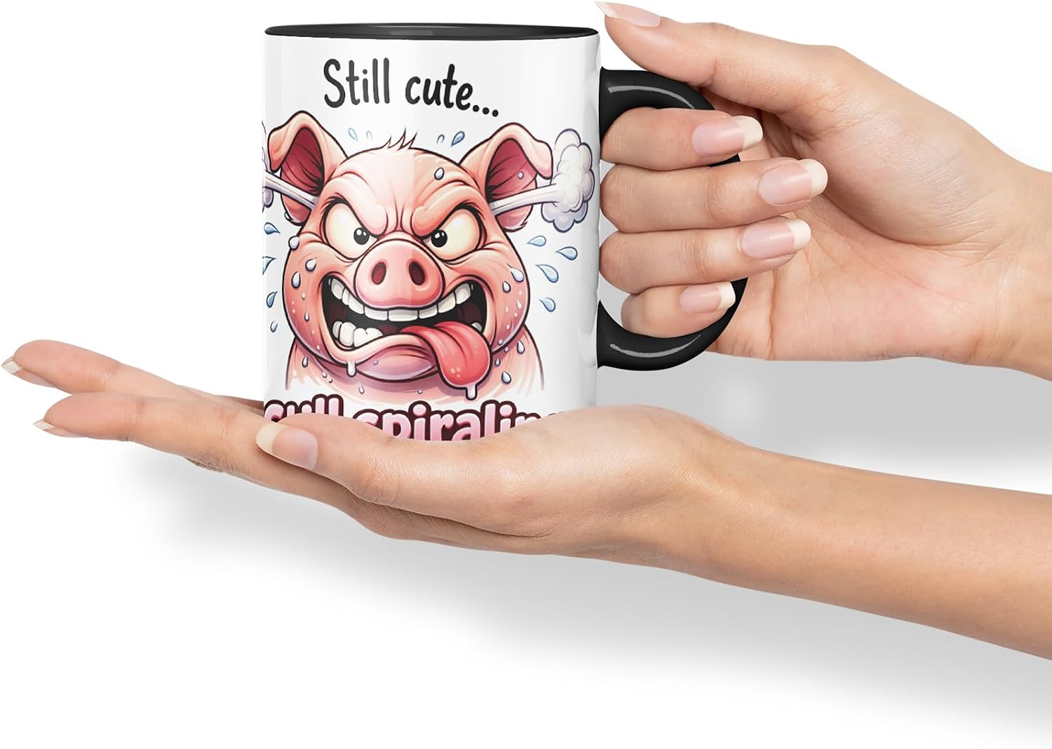 Vixar Still Cute Still Spiraling Funny Pig Mug – Coloured Ceramic Mug Cup Gift, 11oz (Black)