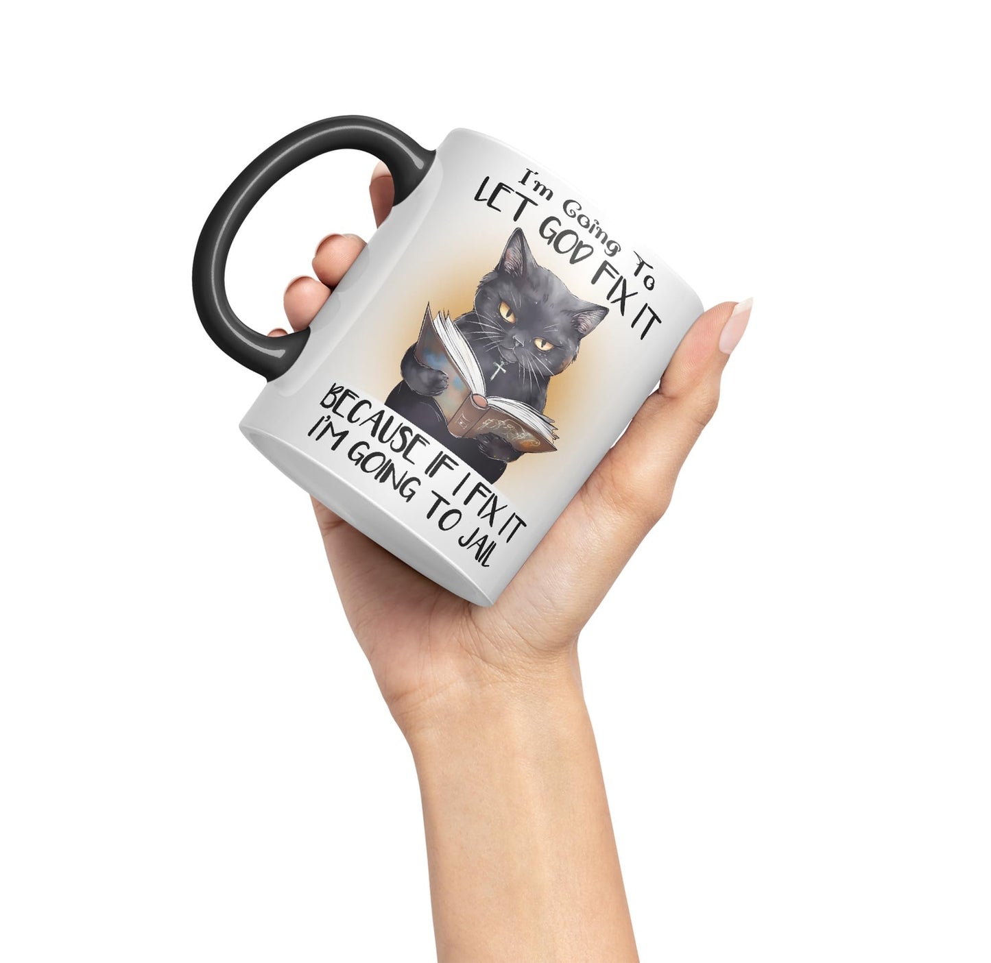 Vixar I'm Going to LET GOD FIX IT, Cats Sarcastic Joke Ceramic Coloured Mug Cup for Tea Coffee Hot Brew 330ml 11Oz