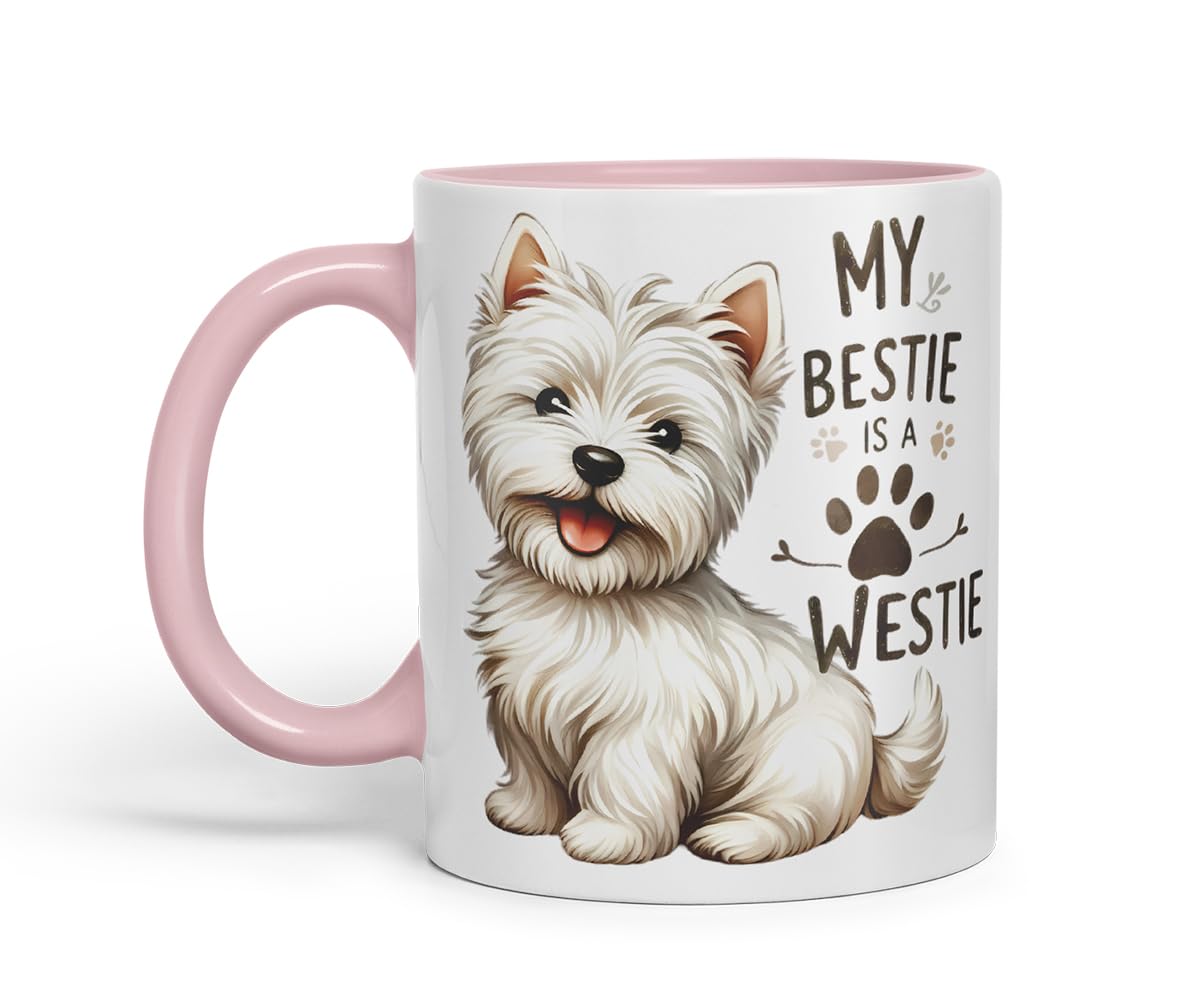 Vixar My Bestie is A Westie Dog Mug – Coloured Ceramic Mug Cup Gift, 11oz (Black)
