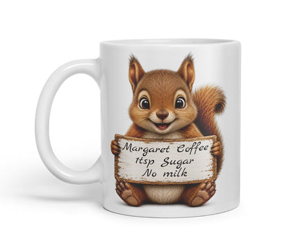 Vixar Personalised Squirrel Mug with Name or Custom Message – Cute Animal Coloured Ceramic Mug Cup Gift, 11oz (Black)