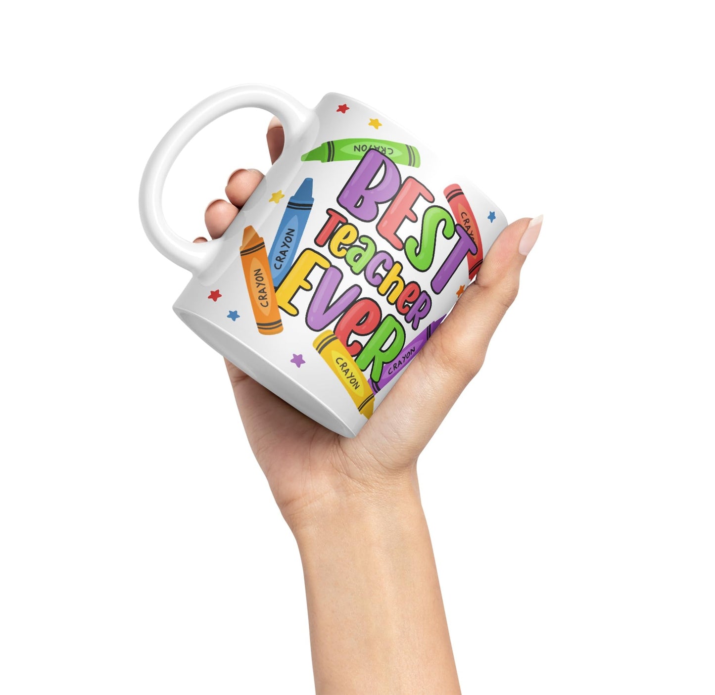 Vixar Best Teacher Ever Crayons, Ceramic 330 ml 11oz Coloured Mug Cup, Teacher Gift from Kids, School Gift, end of Year for Coffee Tea (T5)