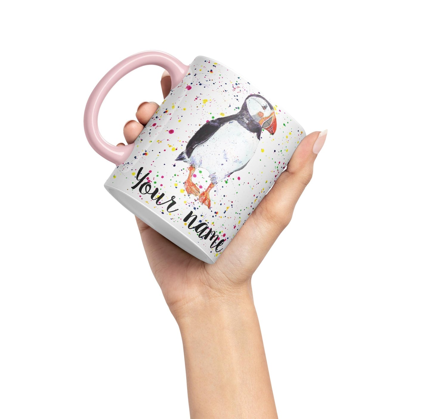 Vixar Personalised with Your Text Puffin Bird Animals Watercolour Art Coloured Ceramic Mug Cup Gift 330ml 11oz Custom Work Office Tea Coffee (O2)