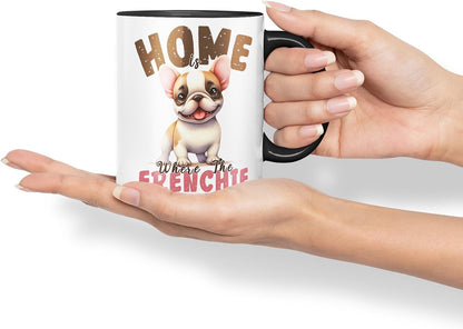 Vixar Home Where The Frenchie is French Bulldog Mug – Coloured Ceramic Mug Cup Gift, 11oz (Black)