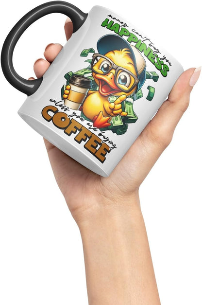 Vixar Mug with Text: Money Can’t Buy You Happiness (Unless You are Buying Coffee) Coloured Ceramic Mug Cup 11oz Funny Sarcastic Gift (Black)