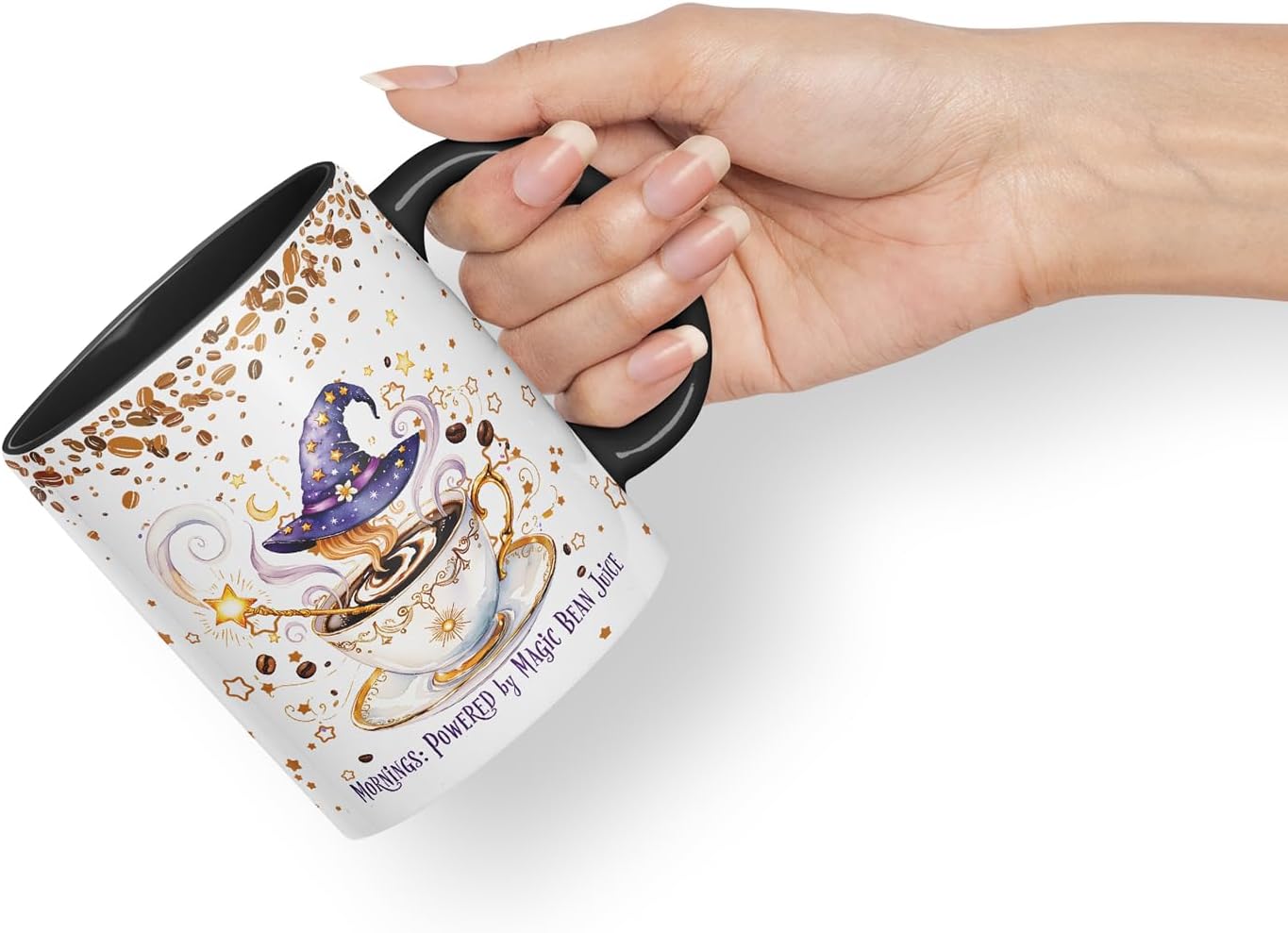 Vixar Magic Bean Juice Coffee Mug – Coloured Ceramic Mug Cup Gift, 11oz (Black)