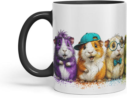 Vixar Guinea Pig Mug – Cute Guinea Pig Animal Coloured Ceramic Mug Cup Gift, 11oz (Black)
