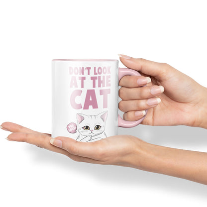 Vixar Don't Look at The Cat You Lose! Sarcastic Joke Ceramic Coloured Mug Cup for Tea Coffee Hot Brew 330ml 11oz