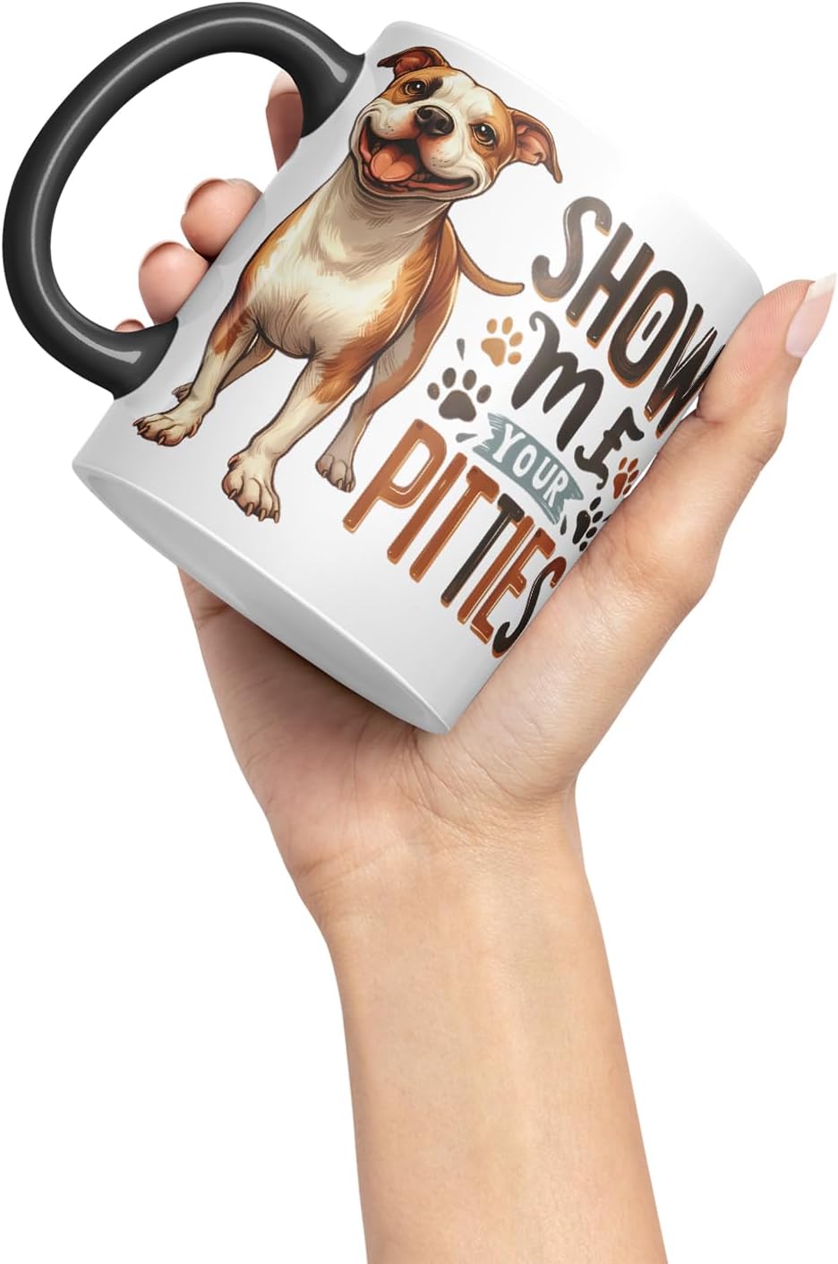 Vixar Show Me Your Pitties Pitbull Dog Mug – Coloured Ceramic Mug Cup Gift, 11oz (Black)