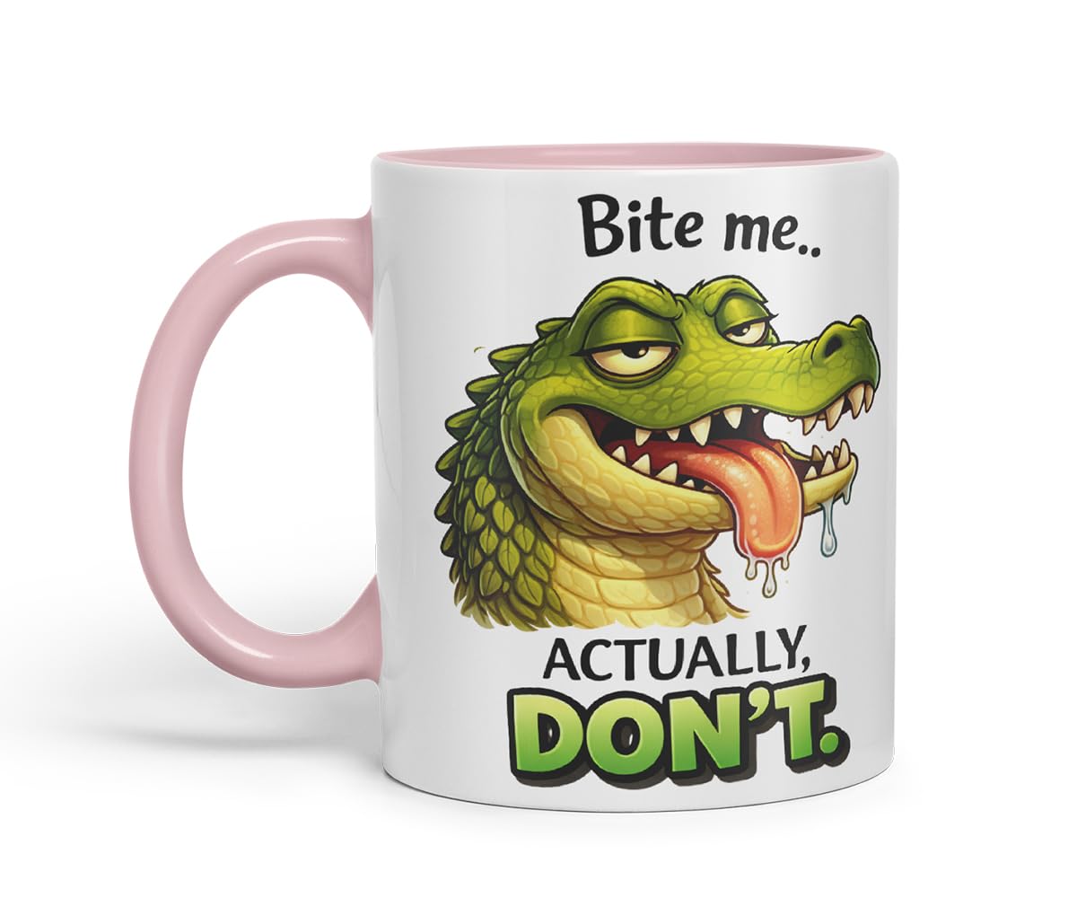 Vixar Bite Me Actually Don't Crocodile Coloured Ceramic Mug Cup Gift, 11oz (Black)
