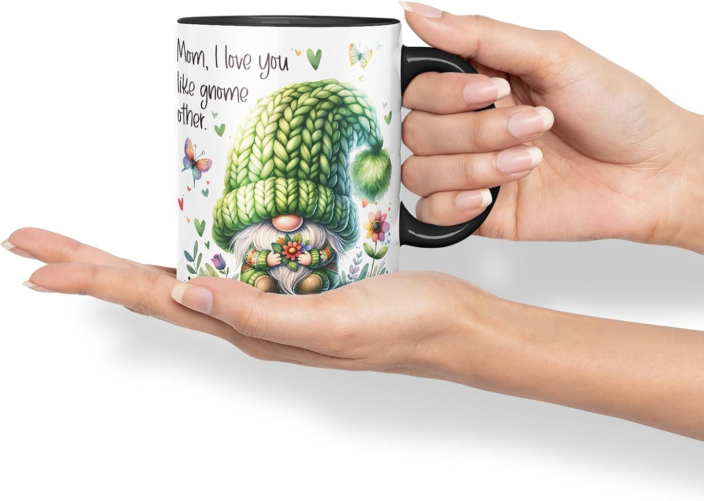 Vixar Mom I Love You Like Gnome Other Cute Gnome Mother Mum Mug – Coloured Ceramic Mug Cup Gift, 11oz (Black)