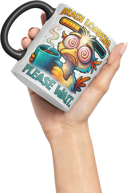 Vixar Brain Loading Please Wait Funny Bird Coffee Mug – Coloured Ceramic Mug Cup Gift, 11oz (Black)