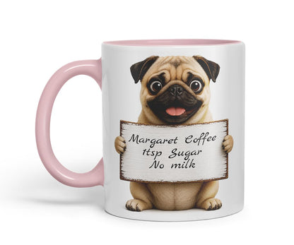 Vixar Personalised Pug Mug with Name or Custom Message – Cute Animal Coloured Ceramic Mug Cup Gift, 11oz (Black)