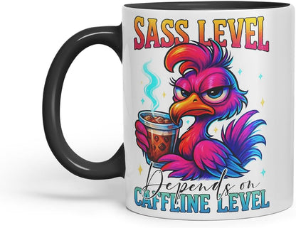 Vixar Sass Level Depends On Caffeine Level Funny Bird Coffee Mug – Coloured Ceramic Mug Cup Gift, 11oz (Black)