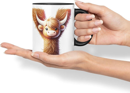 Highland Cow Alphabet Monogram Coloured Ceramic Cup Mug Letter Y Rustic Farmhouse Animal Letter Gift V2 11oz (Black)