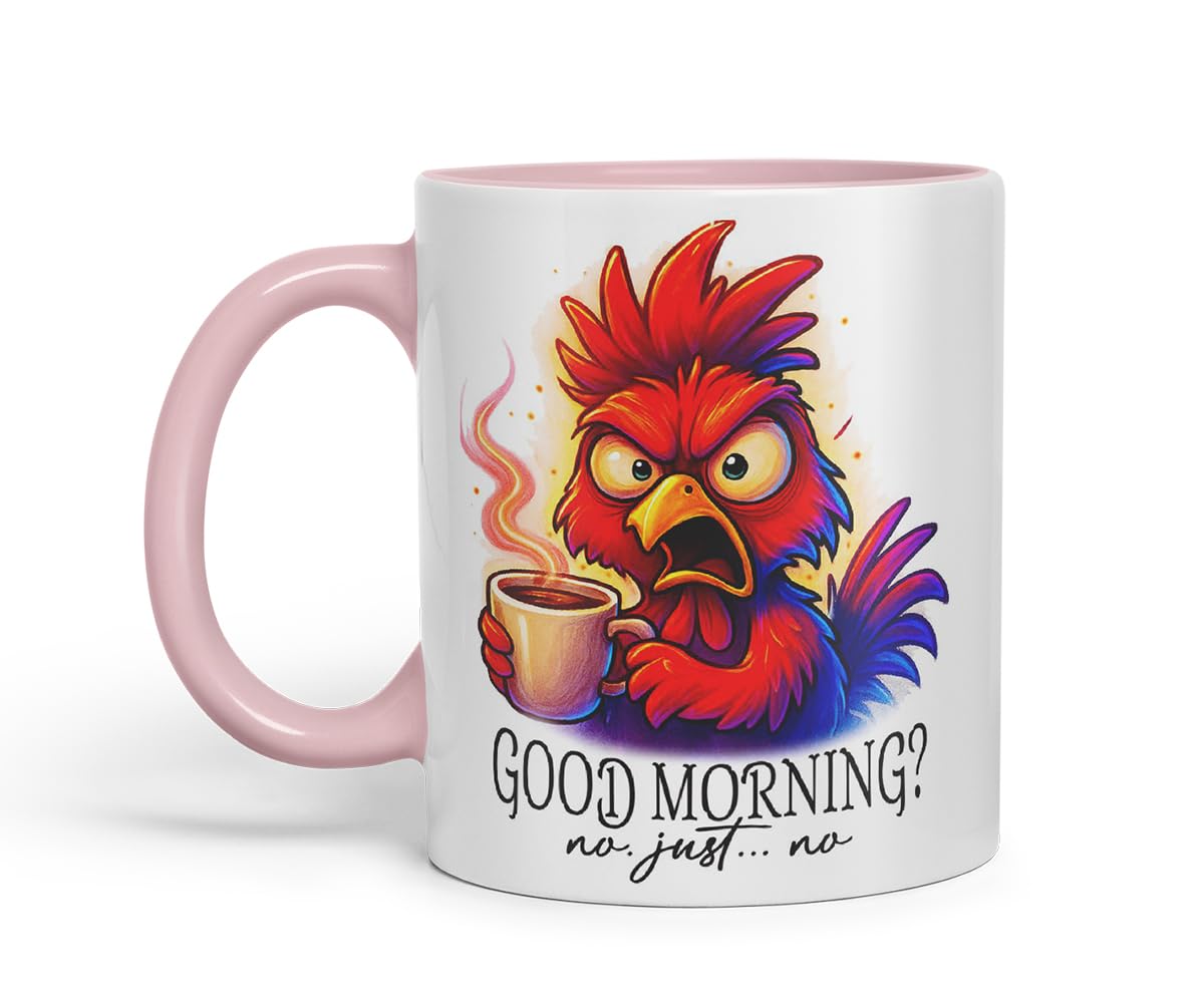 Vixar Good Morning No Just No Funny Chicken Mug – Coloured Ceramic Mug Cup Gift, 11oz (Black)