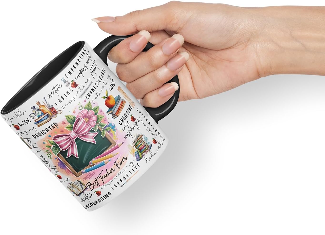 Vixar Best Teacher Ever Mug – Coloured Ceramic Mug Cup Gift, 11oz (Black)