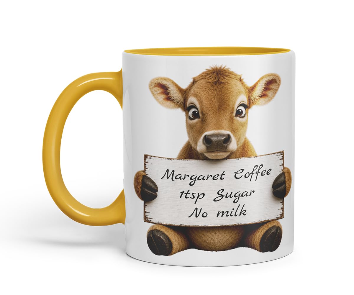 Vixar Personalised Jersey Cow Mug with Name or Custom Message – Cute Animal Coloured Ceramic Mug Cup Gift, 11oz (Black)