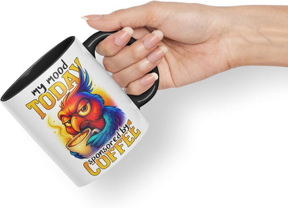 Vixar My Mood Today Sponsored By Coffee Funny Parrot Mug – Coloured Ceramic Mug Cup Gift, 11oz (Black)