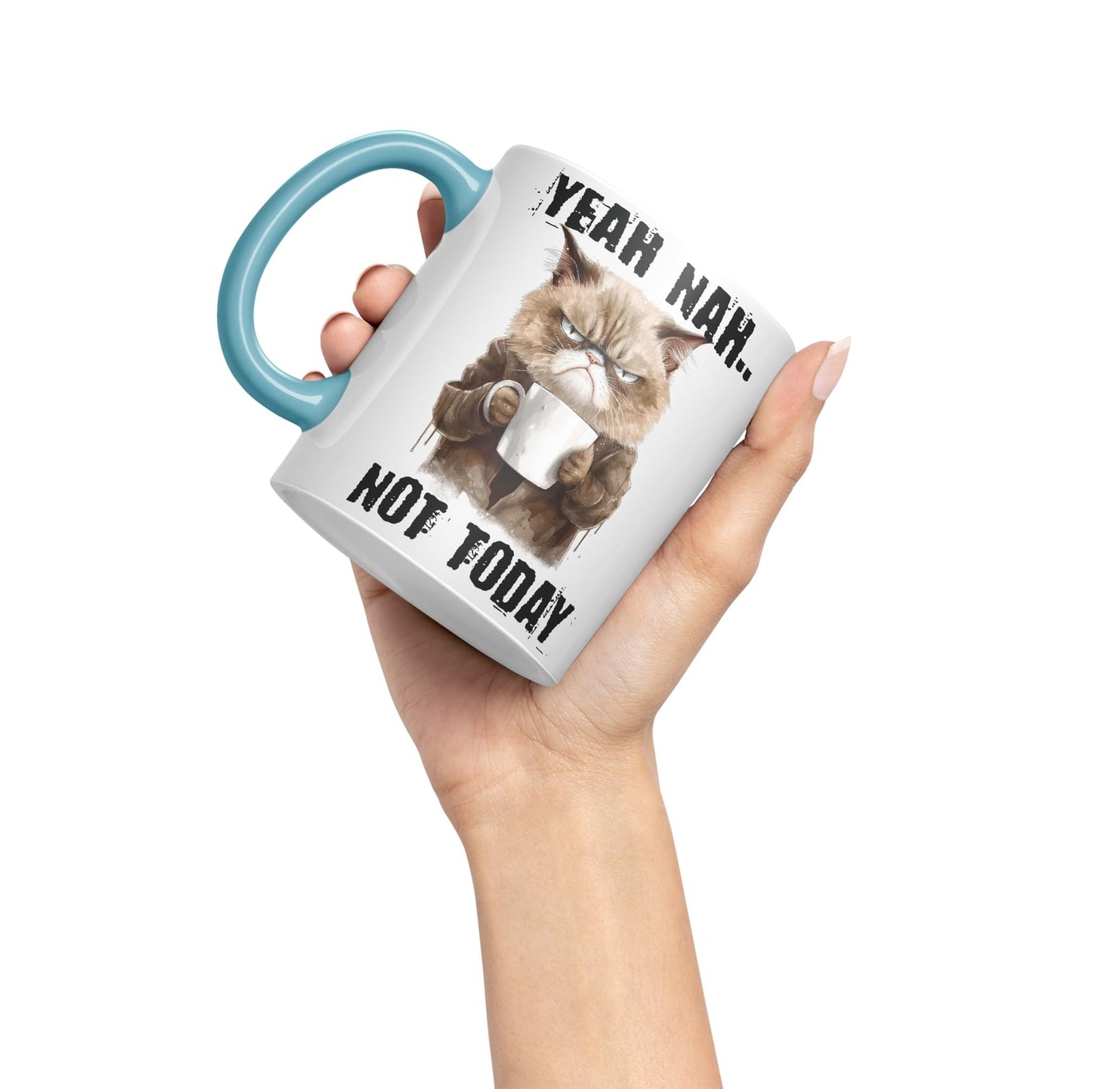 Yeah Nah.. Not Today, Cat Gift Sarcastic Joke Ceramic Coloured Mug Cup for Tea Coffee Hot Brew 330ml 11Oz