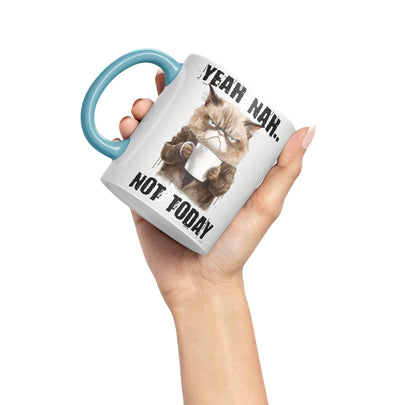Yeah Nah.. Not Today, Cat Gift Sarcastic Joke Ceramic Coloured Mug Cup for Tea Coffee Hot Brew 330ml 11Oz