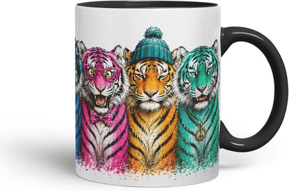 Vixar Tigers Mug – Cute Tigers Coloured Ceramic Mug Cup Gift, 11oz (Black)