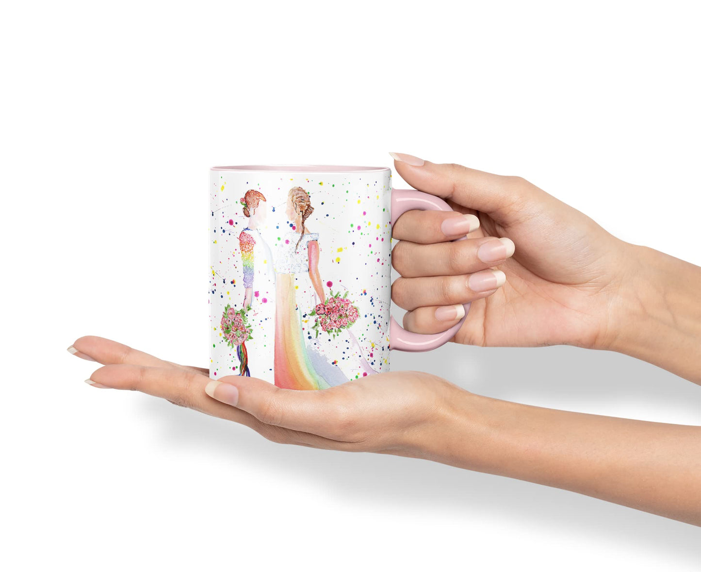 Vixar Wedding Mrs and Mrs Pride Lesbian Gay Watercolour Art Coloured Mug Cup Gift Birthday Work Office Tea Coffee