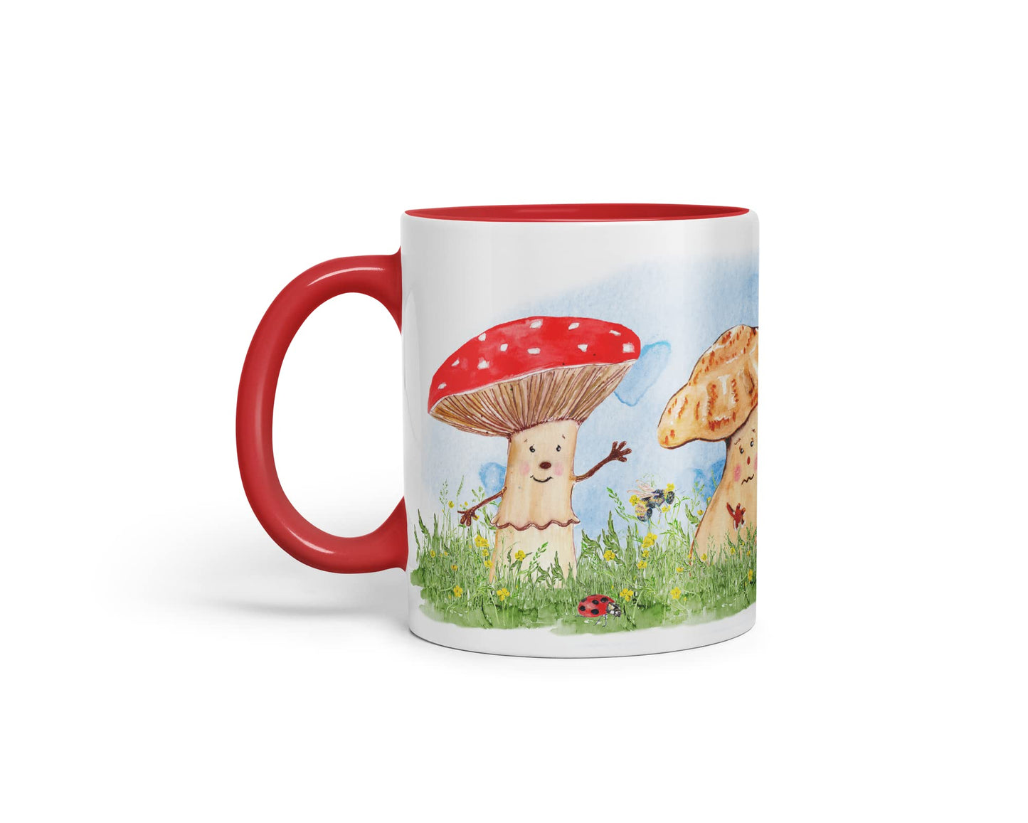 Vixar Mushrooms Red Wild Watercolour Art Coloured Mug Cup Gift Birthday Work Office Tea Coffee
