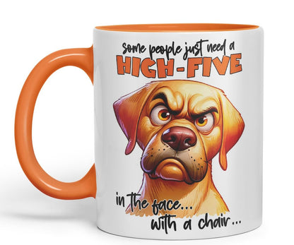 Vixar Some People Just Need a High-Five in The Face with a Chair Dog Coloured Ceramic Mug Cup 11oz Funny Sarcastic Gift (Black)