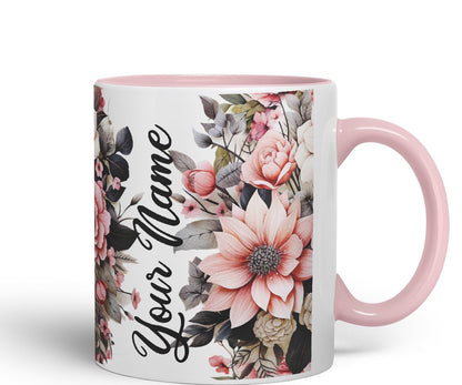 Vixar Personalised Rose Mug – Custom Your Name Coloured Ceramic Mug Cup Gift, 11oz (Black)