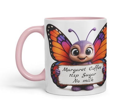 Vixar Personalised Butterfly Mug with Name or Custom Message – Cute Animal Coloured Ceramic Mug Cup Gift, 11oz (Orange)