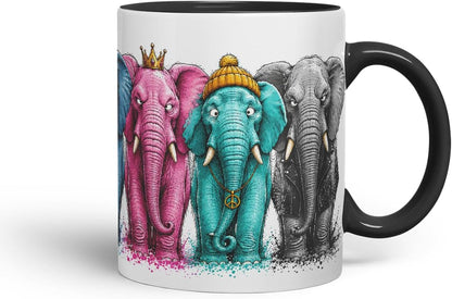 Vixar Elephant Mug – Cute Elephant Animal Coloured Ceramic Mug Cup Gift, 11oz (Black)