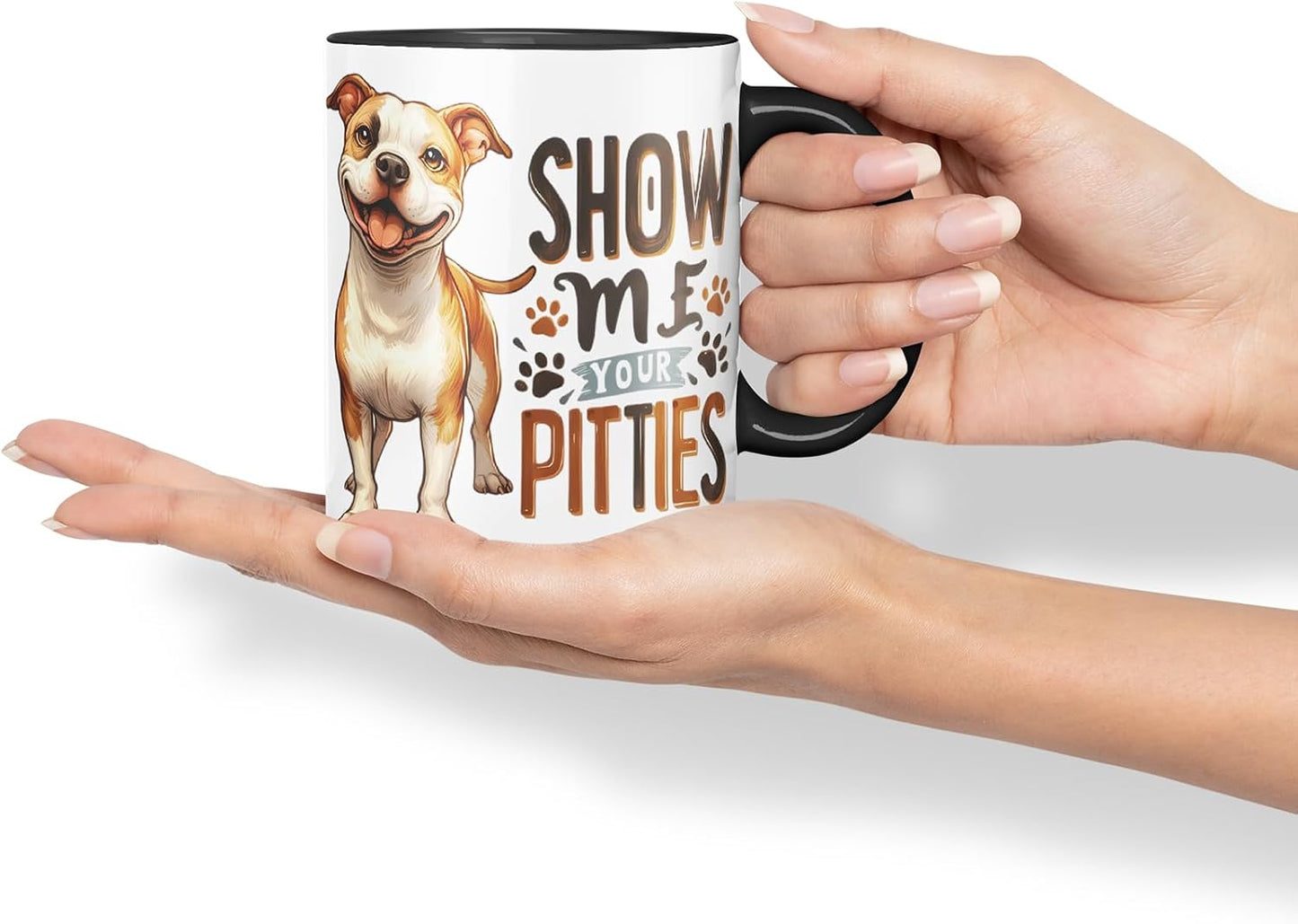Vixar Show Me Your Pitties Pitbull Dog Mug – Coloured Ceramic Mug Cup Gift, 11oz (Black)
