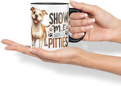 Vixar Show Me Your Pitties Pitbull Dog Mug – Coloured Ceramic Mug Cup Gift, 11oz (Black)