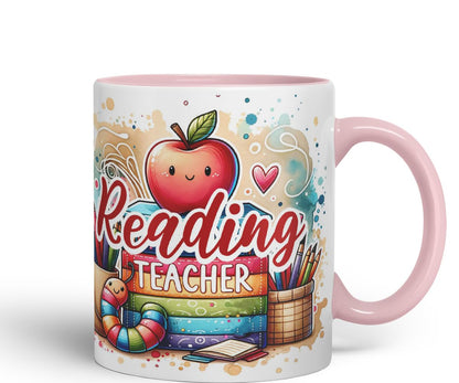Vixar Reading Teacher Mug Thank You, End of School Gift Ceramic Coloured Mug Cup for Tea Coffee Hot Brew 330ml 11Oz Gift