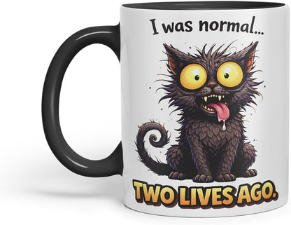 Vixar I was Normal Two Lives Ago Cat Coloured Ceramic Mug Cup Gift, 11oz (Black)