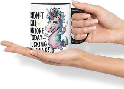 Vixar Didn’t *** Anyone Today – Winning (Unicorn) – Coloured Ceramic Mug Cup Gift, 11oz (Black)
