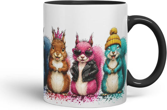 Squirrels Mug – Cute Squirrels Coloured Ceramic Mug Cup Gift, 11oz (Black)