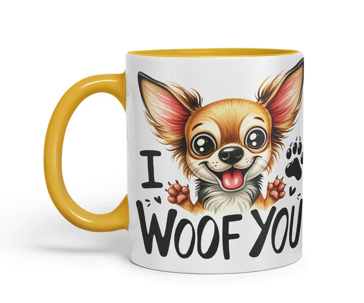 Vixar I Woof You Cute Dog Mug – Coloured Ceramic Mug Cup Gift, 11oz (Black)