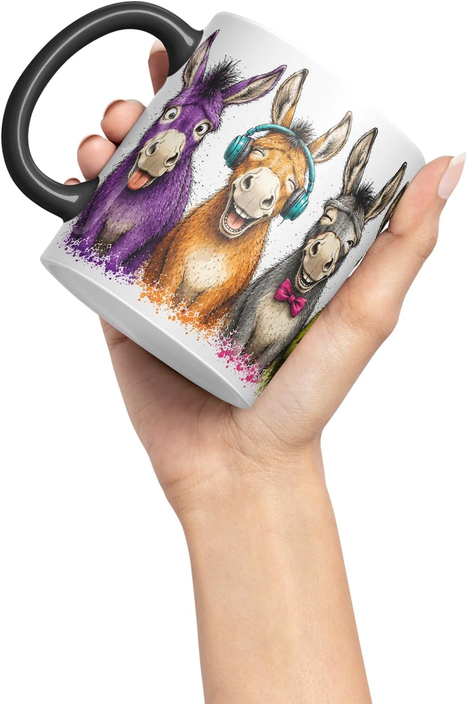 Vixar Funny Donkey Mug – Cute Donkey Animal Coloured Ceramic Mug Cup Gift, 11oz (Black)