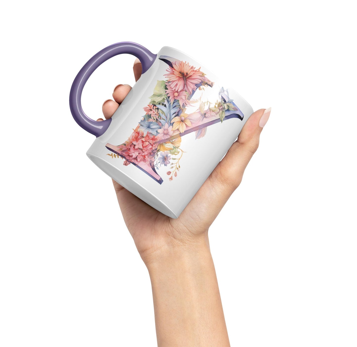 Letter Y mug, Floral flowers butterfly Alphabet Letter Y Monogram watercolour Ceramic Coloured Mug Cup for Tea Coffee Hot brew 330ml 11Oz Gift
