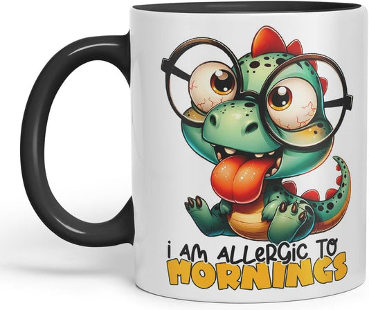 Vixar I Am Allergic to Mornings Coloured Ceramic Mug Cup 11oz Funny Sarcastic Gift (Black)