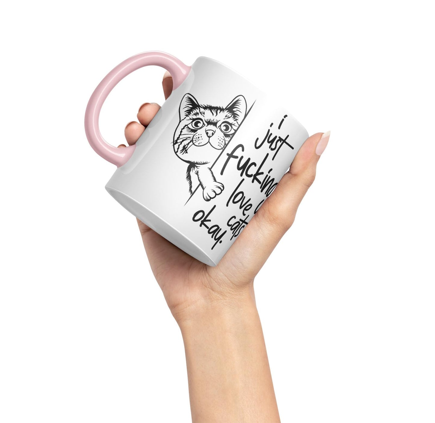 Vixar I just f_ucking Love Cats Okay, Hidden, Hiding Kitten cat Joke sarkasm Ceramic Coloured Mug Cup for Tea Coffee Hot Brew 330ml 11Oz Gift V2