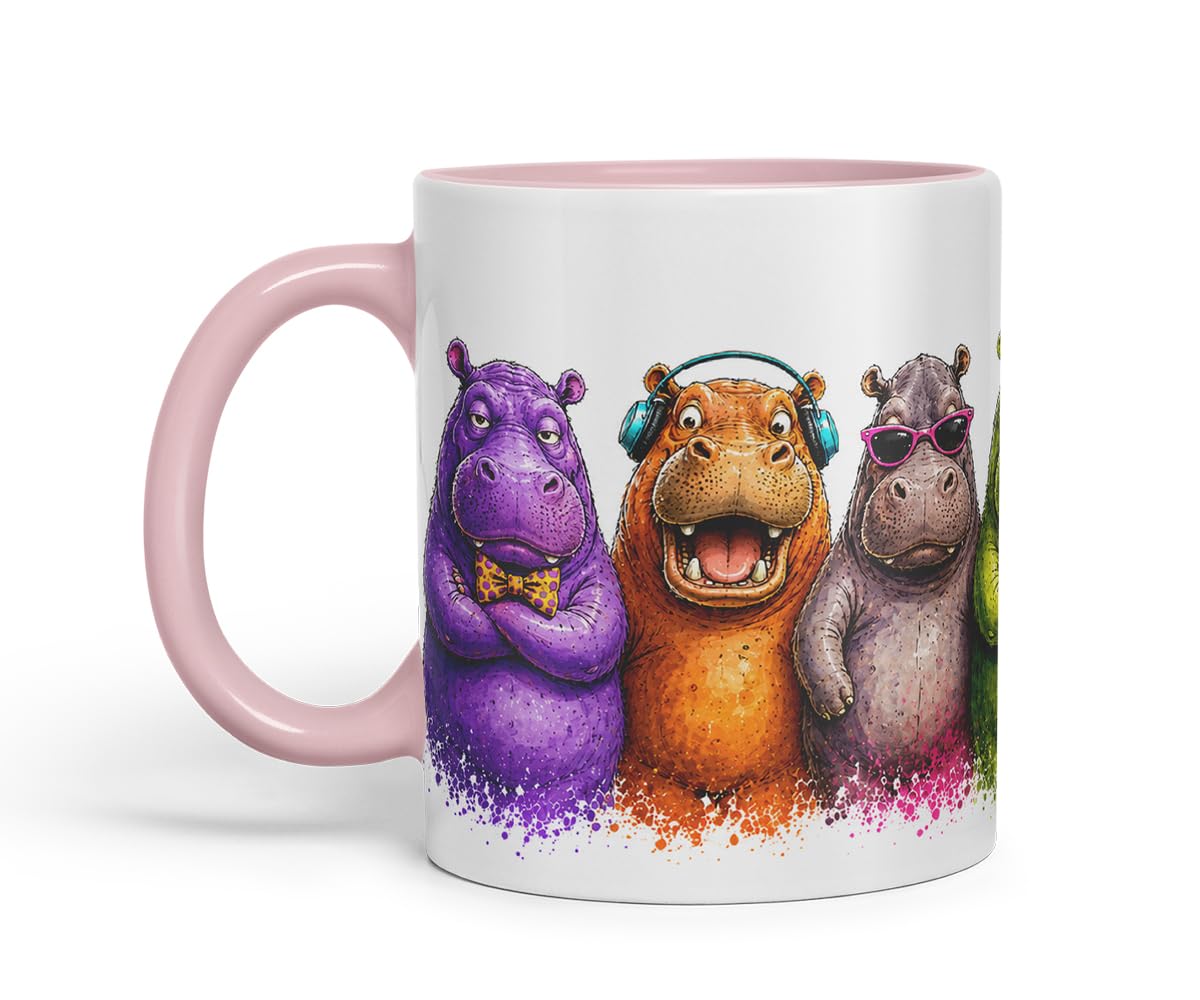 Hippo Mug – Cute Hippo Animal Coloured Ceramic Mug Cup Gift, 11oz (Black)