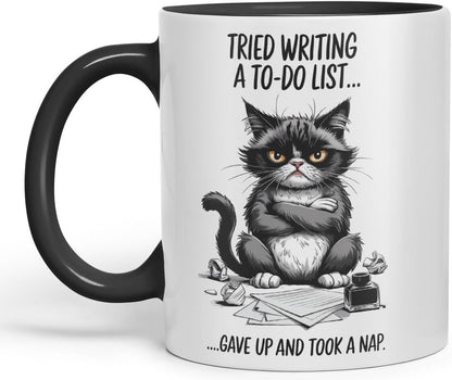 Vixar Tried Writing a to-Do List Sarcastic cat Coloured Ceramic Mug Cup Gift, 11oz (Black)