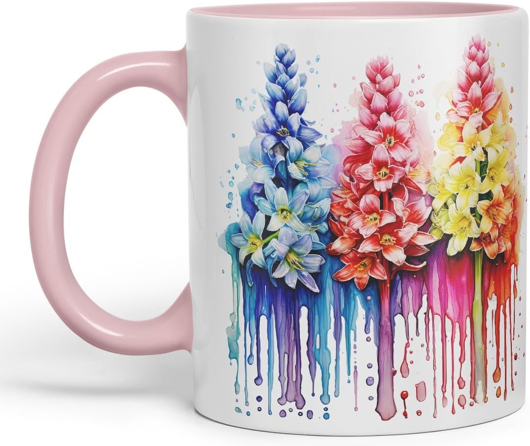Vixar Hyacinth Perfumed Bloom Mug Coloured Ceramic Mug Cup Gift, 11oz (Pink)
